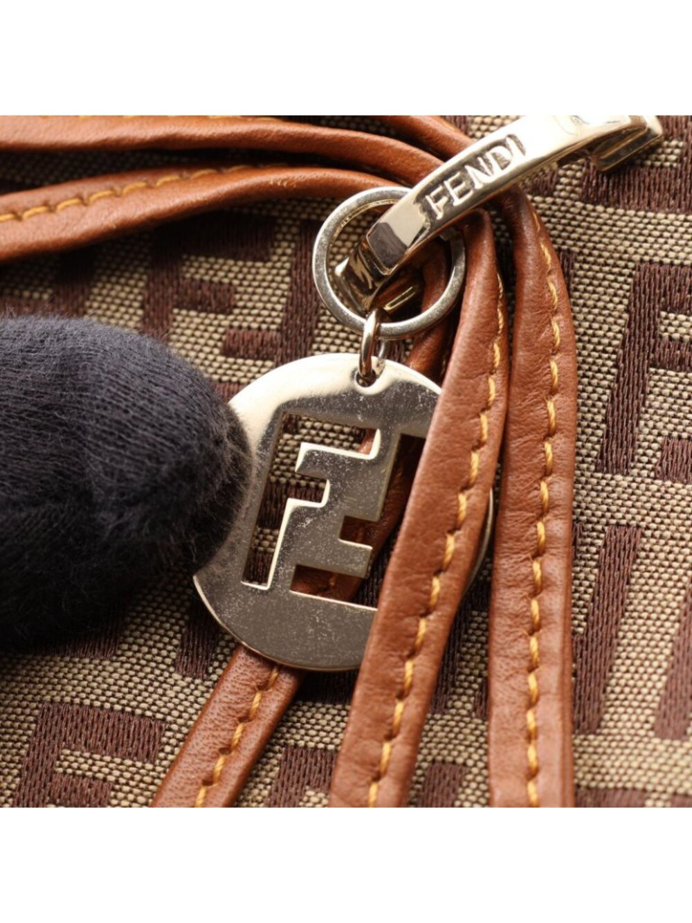 Fendi Shoulder Bag Zucchino Beige Brown Canvas Leather - Picture 10 of 12